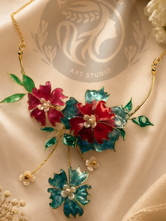 HANDMADE RESIN FLORAL NECKLACE FOR WOMAN